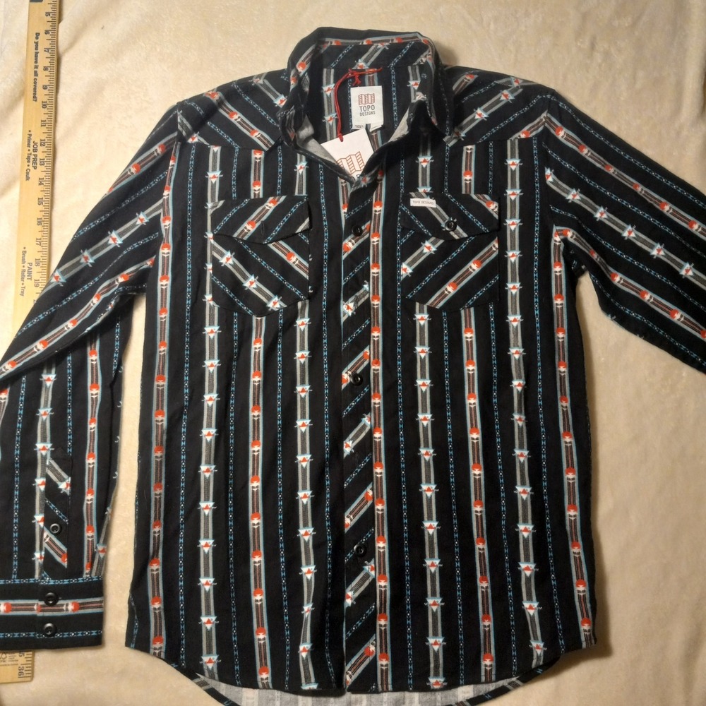 NWT Topo Designs Mountain Shirt Mens Medium Mountain Angle Black western design